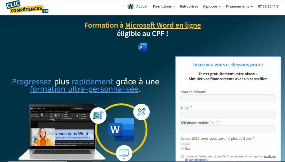 Suivre une formation Word en ligne pour débutant avec Clic Compétences