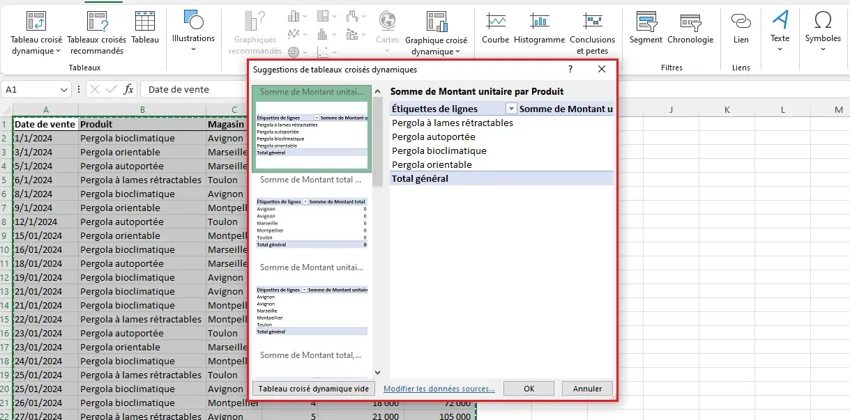 Choisir un tableau Excel dynamique predefinis figure 2