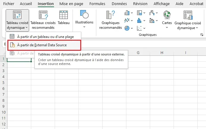 creer un tableau croisé dynamique sur Excel source externe figure 1