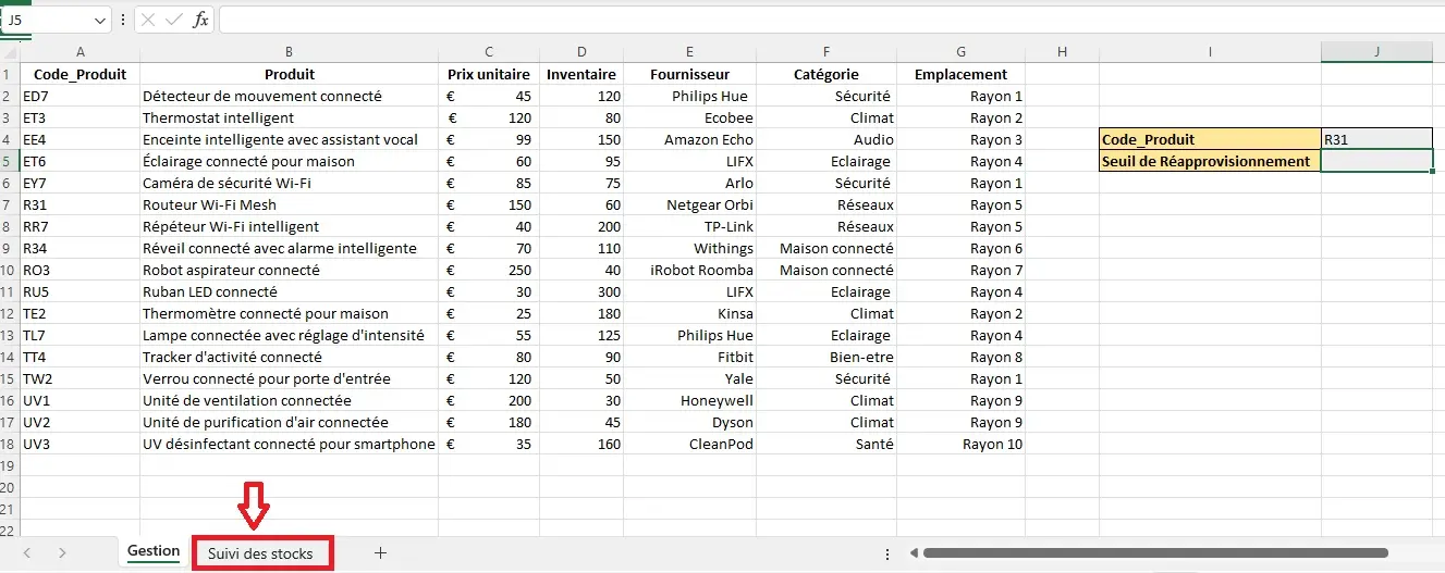 fonction RECHERCHEV entre 2 feuilles Excel