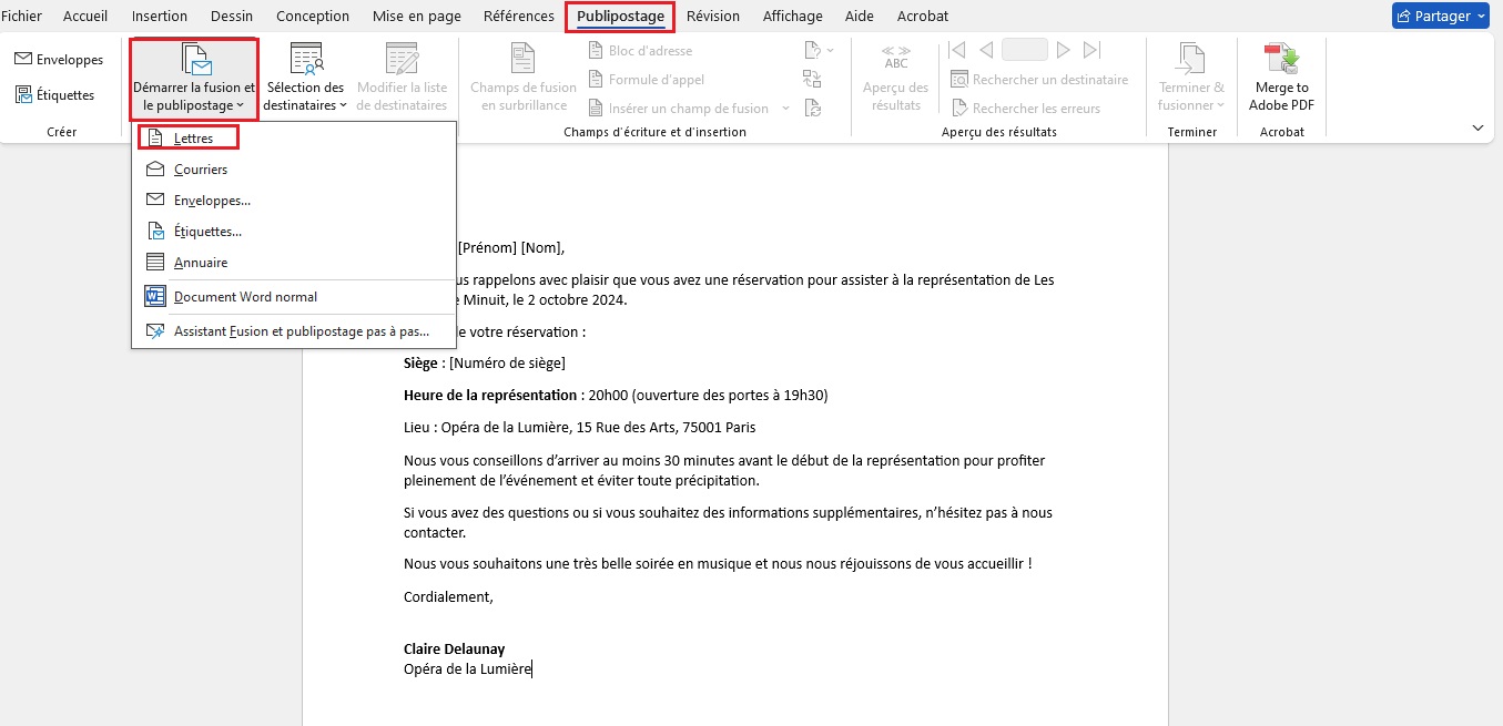 Fusionner les documents pour realiser le publipostage