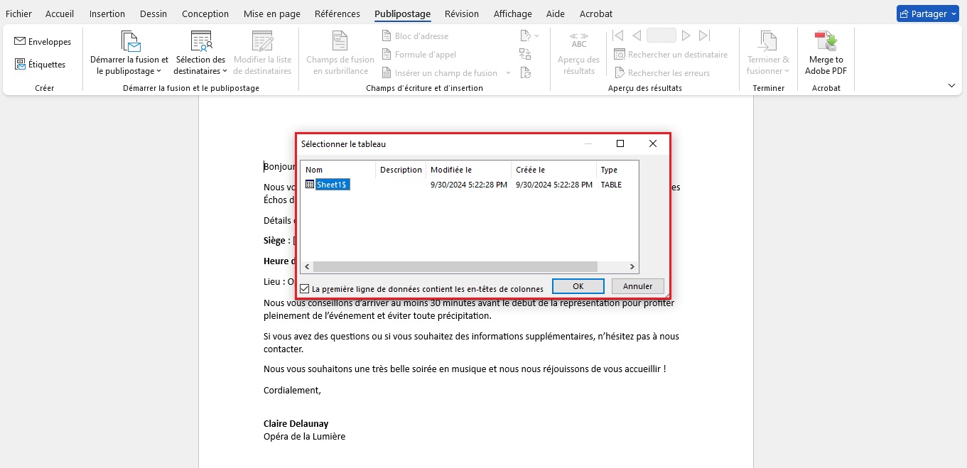 Selectionnez le fichier Excel